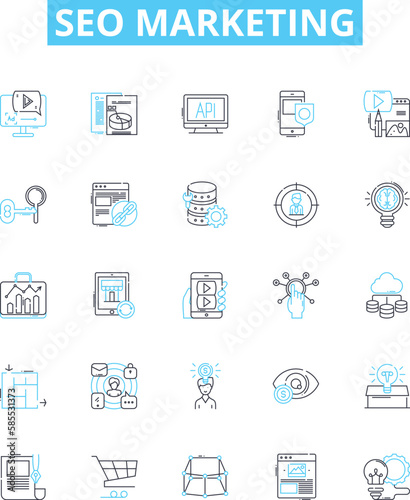 Seo marketing vector line icons set. SEO, marketing, optimization, online, web, website, traffic illustration outline concept symbols and signs