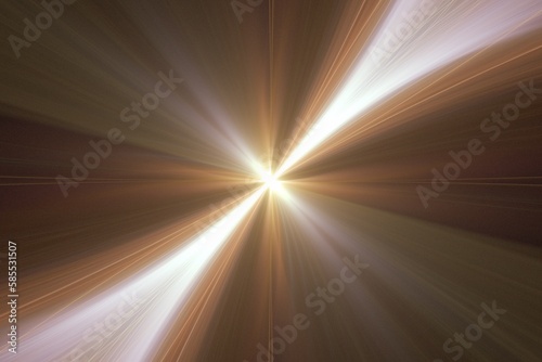 Orange glowing pattern of rays from the center on a black background. Abstract fractal 3D rendering