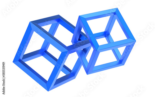 Connected blue cubes, 3d render