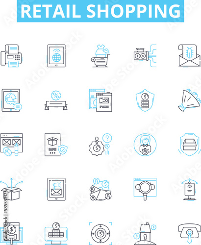 Retail shopping vector line icons set. Retail, Shopping, Store, Shopping Centre, Mall, Outlet, Shop illustration outline concept symbols and signs