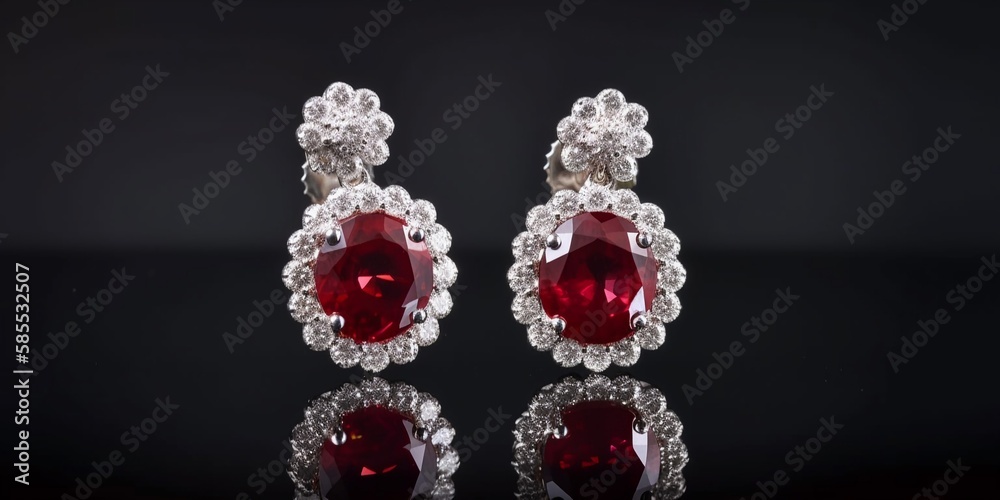 Luxury ruby earrings jewelry isolated on black