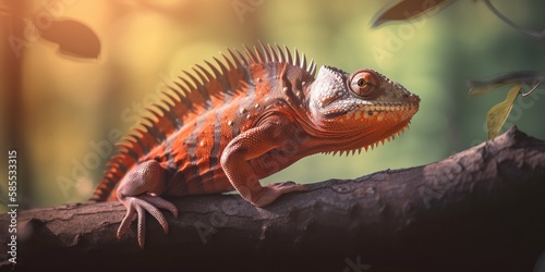 Realistic close up of a chameleon  photorealistic illustration of reptile  Generative AI