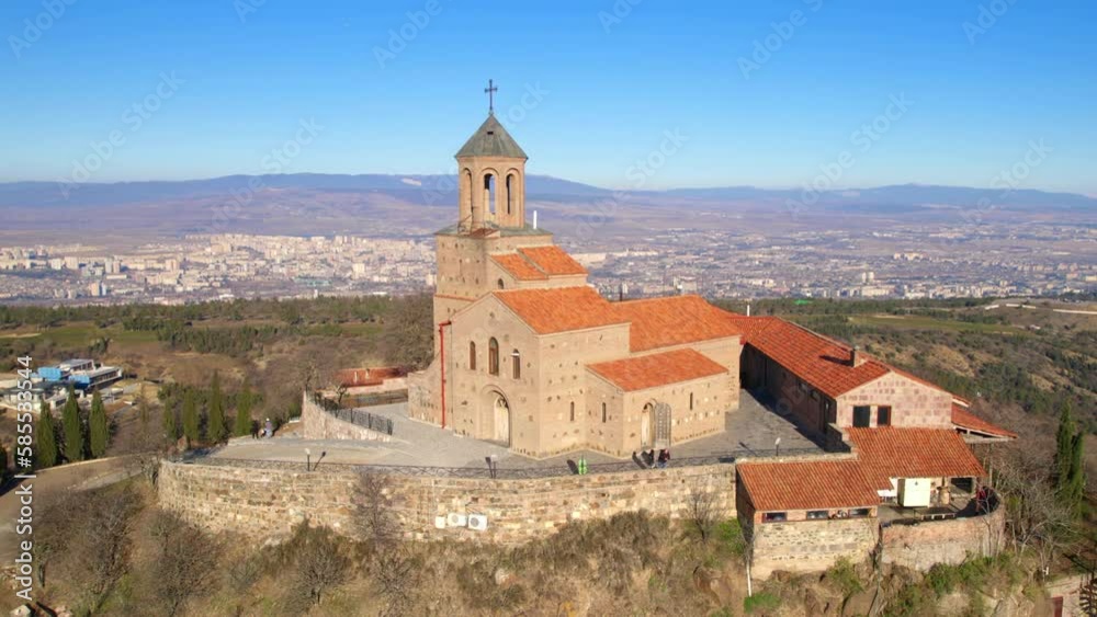 Georgia, Shavnabad Monastery. Monastery and Church of St. George on the top of Mount Shavnabada on the outskirts of the city of Tbilisi. Historical sights of Georgia from a bird's eye view Georgia, Shavnabad Monastery. Monastery and Church of St. George on the top of Mount Shavnabada on the outskirts of the city of Tbilisi. Historical sights of Georgia from a bird's eye view