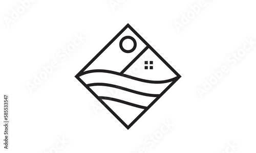 water waves and home in the shape of square abstract logo icon vector