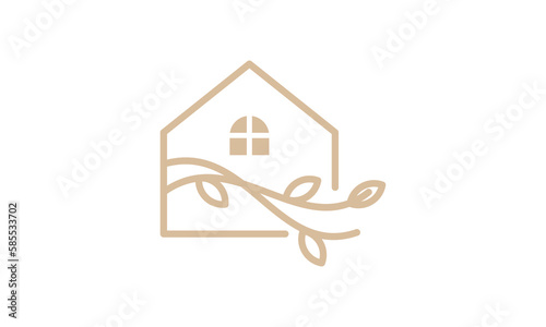 leaf home abstract elegant ornament logo design