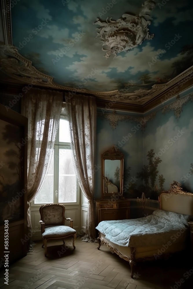 Rococo style interior bedroom background Stock Illustration | Adobe Stock