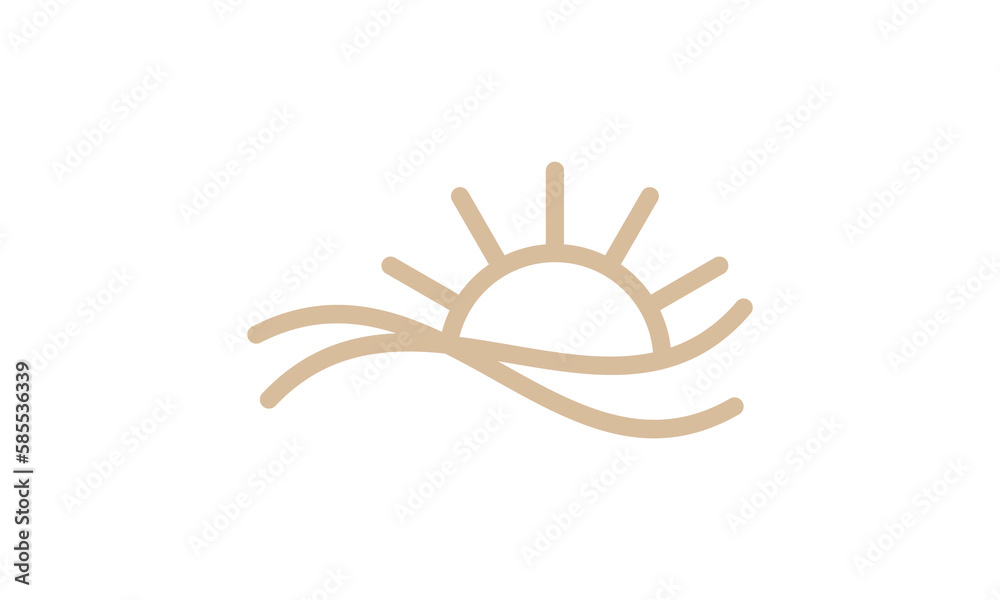 Obraz premium water waves and sun in the shape of circle abstract logo icon vector