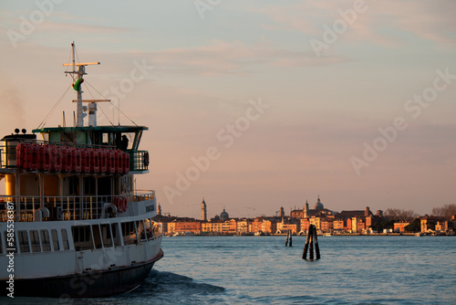 Motor vessel sailing through the Venetian Lagoon
