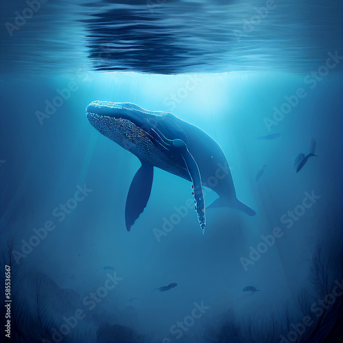 Whale under blue water
