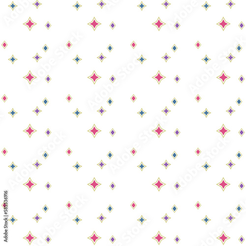 Abstract seamless pattern with colorful rhombus and stars. Vector illustration, paper, textile, background, backdrop, decoration.