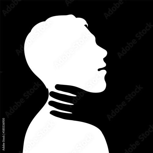 Abuse and victim concept. Physical violence, attack, and assault of a person. Abstract black and white silhouette illustration.