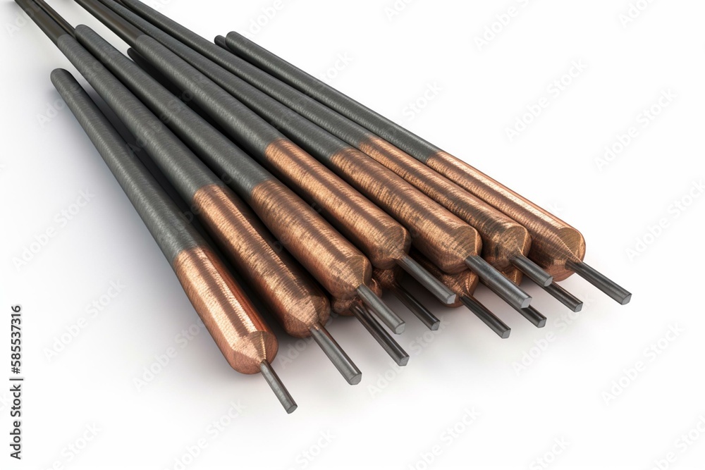 Welding electrodes isolated on white background. 3d render. Generative AI Welding electrodes isolated on white background. 3d render. Generative AI