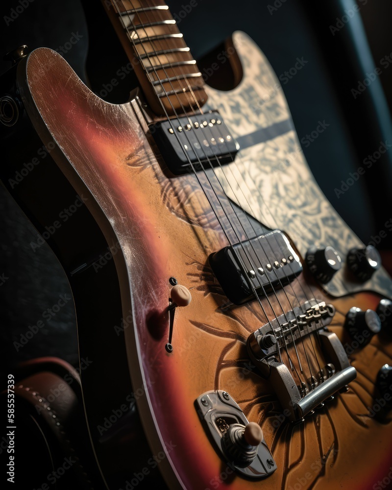 Fototapeta premium electric guitar closeup, generative AI