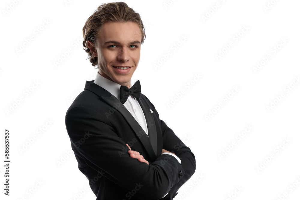 businessman giving a wide smile and crossing his arms businessman giving a wide smile and crossing his arms