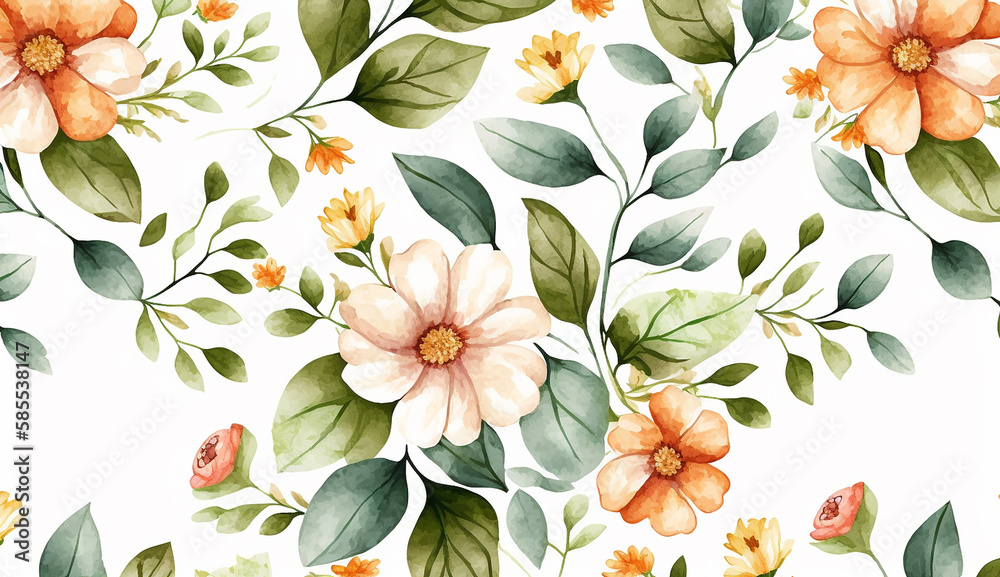 batanic watercolor background with flowers .Generative AI batanic watercolor background with flowers .Generative AI