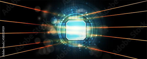 Quantum processing. Deep learning artificial intelligence. Future new technology  for business or science presentation