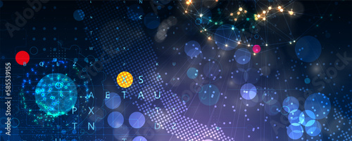 Quantum processing. Deep learning artificial intelligence. Future new technology  for business or science presentation