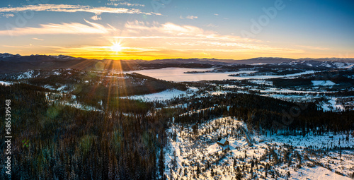 Фотография Aerial panorama with frozen Georgetown Lake, near Philipsburg, Montana at sunset