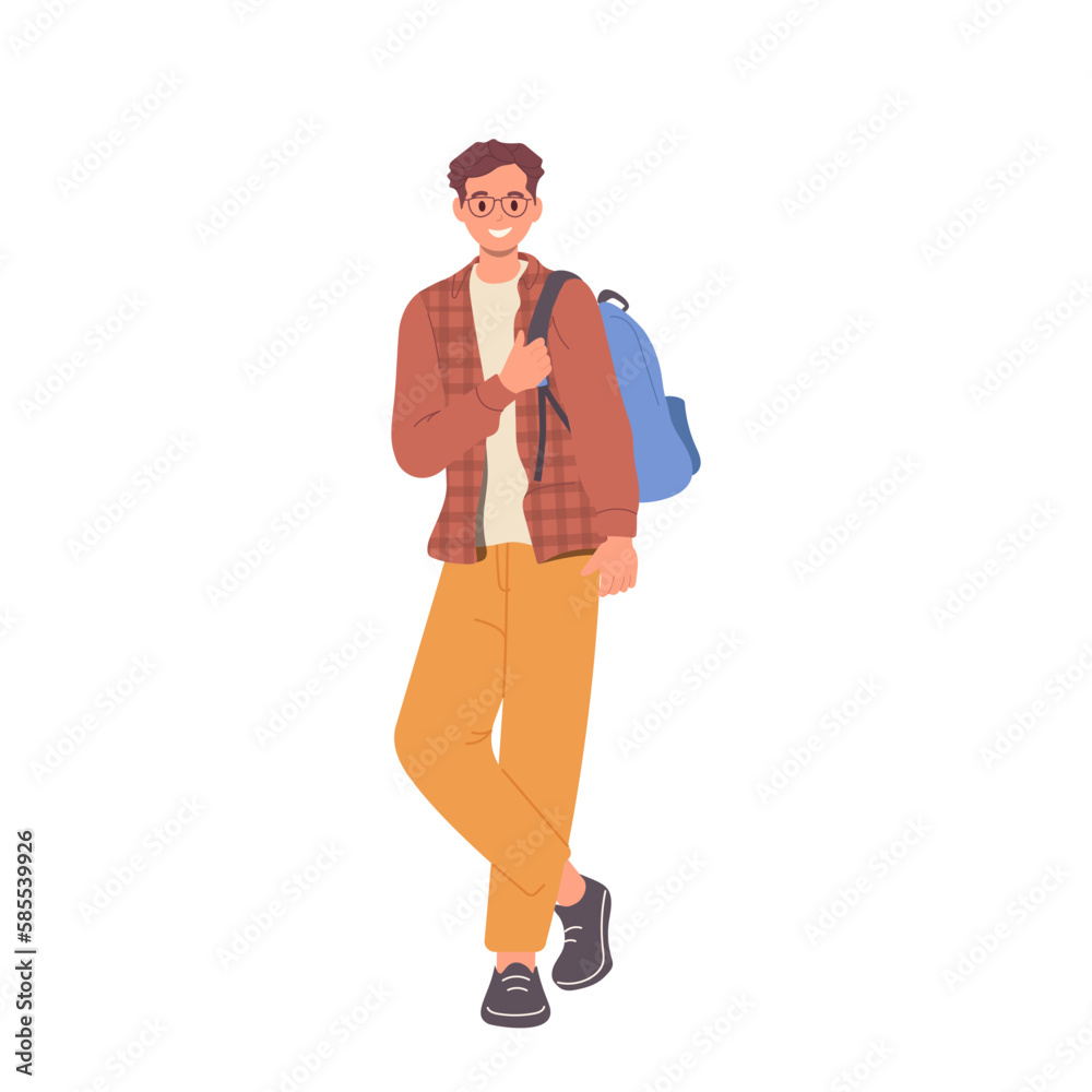 Obraz premium Full-length portrait of happy young teenage male student character ready for education and study