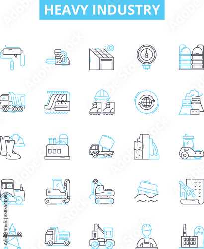 Heavy industry vector line icons set. manufacturing, smelting, mining, power, construction, engineering, steel illustration outline concept symbols and signs