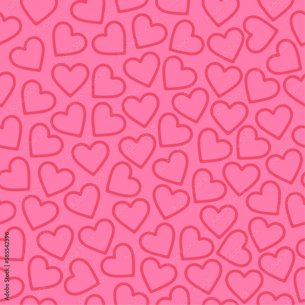 Abstract seamless pattern with red hearts on pink background. Hearts pattern. Valentine's day. 