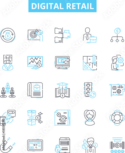 Digital retail vector line icons set. eCommerce, Shopping, Online, Digital, Retail, Marketplace, Buying illustration outline concept symbols and signs