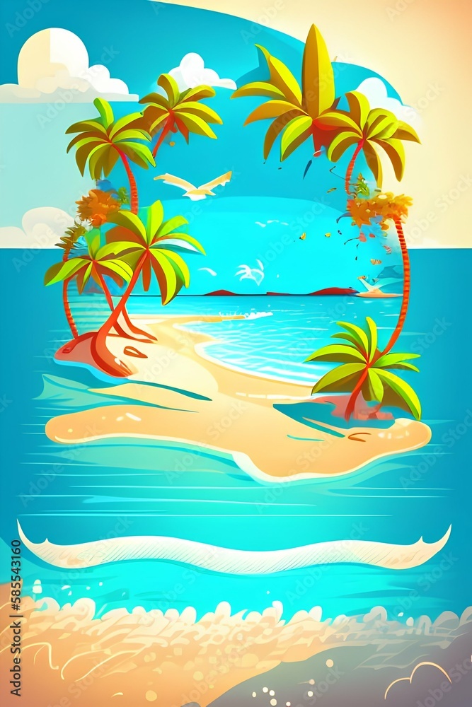 Vector illustration on the theme of a summer vacation with a paradise island on a sea background. - generative ai
