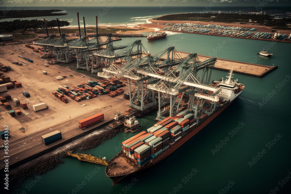 Aerial view of international port with Crane  Generative AI