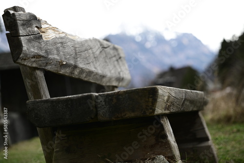 wooden bench in the mountains