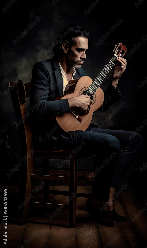 Obraz premium Flamenco Spanien Gitarre Tanz Kultur History Musik Ausdruck Illustration (Generative AI) Digital Art, Background Magazin Cover 