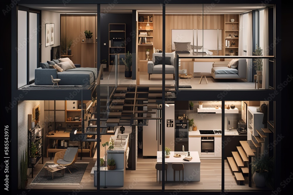 Modern two floor apartment, Generative AI.