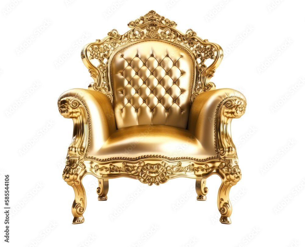 Gold luxury armchair isolated on a transparent. Generative AI Gold luxury armchair isolated on a transparent. Generative AI