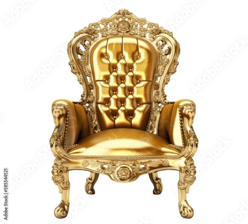 Gold luxury armchair isolated on a transparent. Generative AI