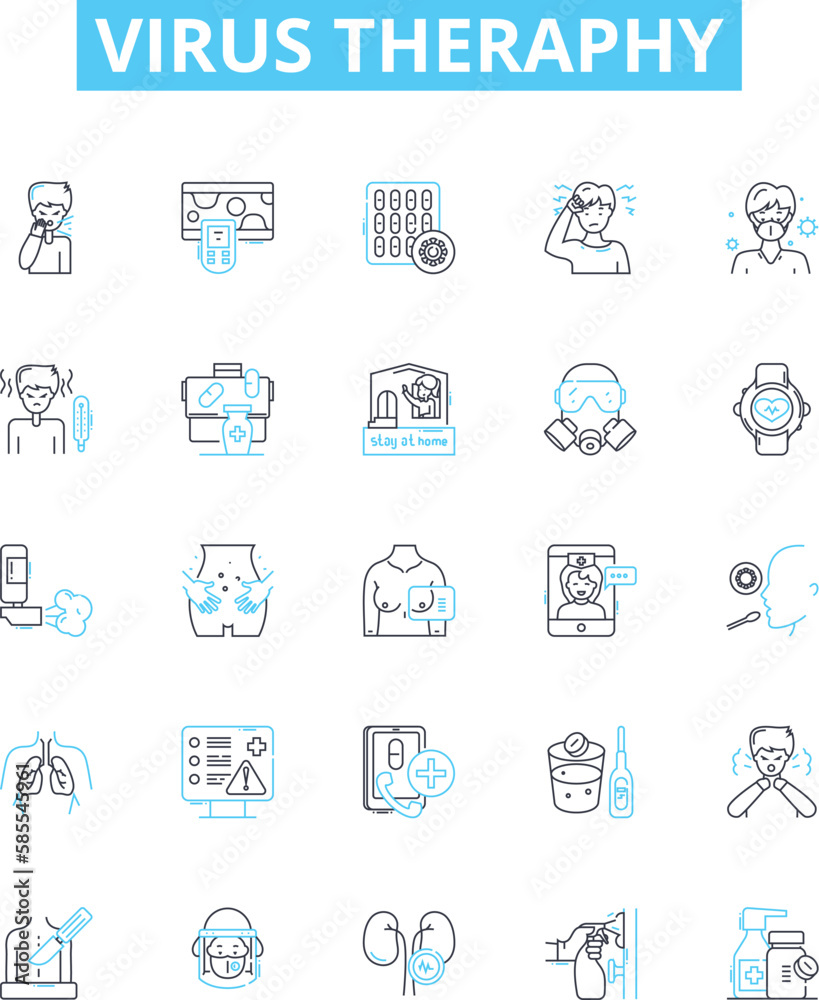 Virus theraphy vector line icons set. Antiviral, Viruscide, Remedial, Vaccine, Bioinhibitor, Prophylactic, Syntropic illustration outline concept symbols and signs
