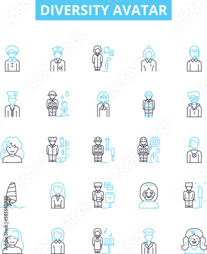 Diversity avatar vector line icons set. Different, Avatar, Variety, Inclusion, Plurality, Diversity, Panoply illustration outline concept symbols and signs