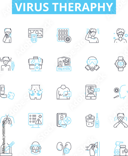 Virus theraphy vector line icons set. Antiviral, Viruscide, Remedial, Vaccine, Bioinhibitor, Prophylactic, Syntropic illustration outline concept symbols and signs