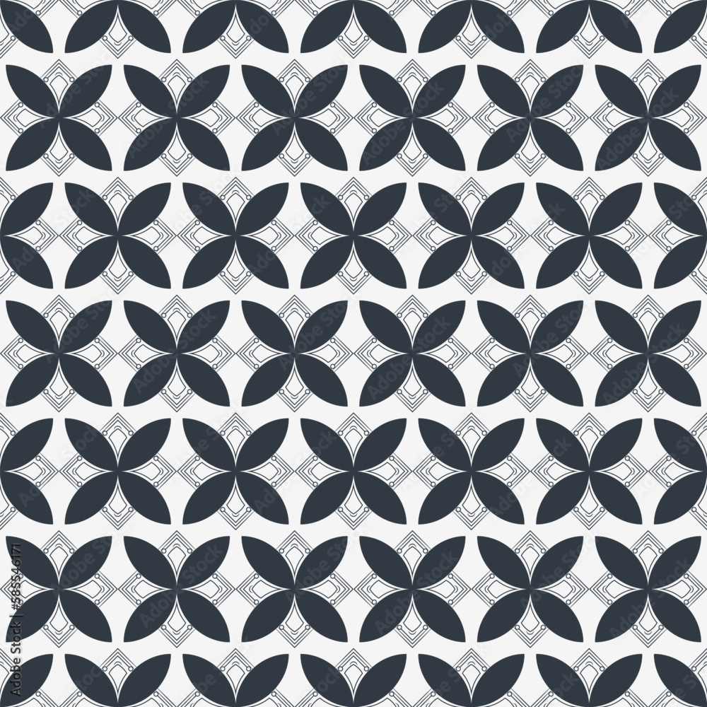 geometric black flower ornament seamless pattern