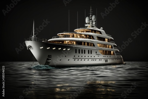 Millionaire's private yacht at sea in the waves with atmospheric lighting. AI generative
