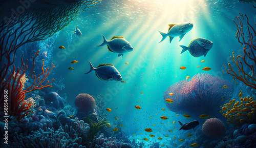 Underwater world of coral and fish illustration. Generative ai