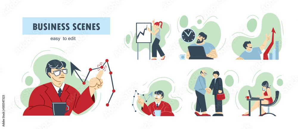 Fototapeta premium People and business. Collection of illustrations on the theme of project work.