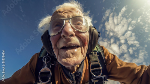 Senioren haben Spaß beim Fallschirmfliegen Lebensfreude Klettern Illustration (Generative AI) Digital Art Kunst Background Cover Magazin 