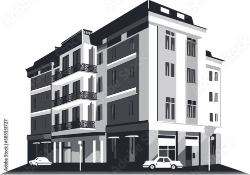 Multi-storey building. Apartment building. Vector image..