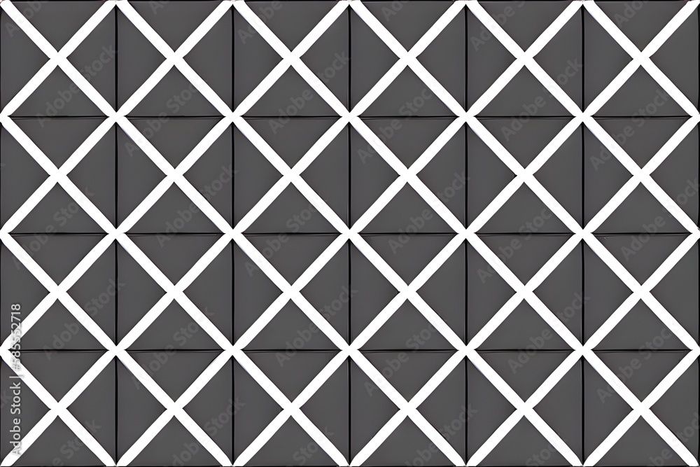Tile with squares, triangles, rhombuses, diamond. Cross grid and mesh. Black and white and gray/grey seamless geometric pattern, monochromatic. Generative AI. Tile with squares, triangles, rhombuses, diamond. Cross grid and mesh. Black and white and gray/grey seamless geometric pattern, monochromatic. Generative AI.