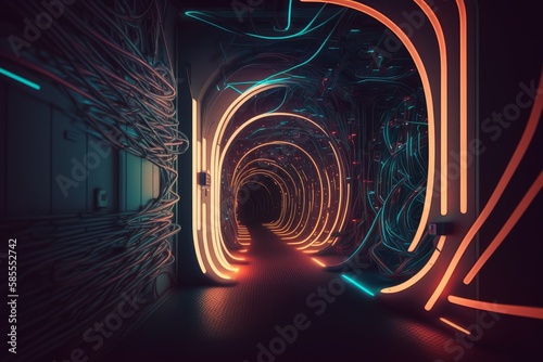 futuristic colorful technological light tunels photo