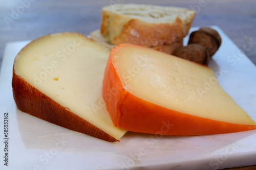 Cheese collection, tasty Belgian abbey cheeses made with brown trappist beer photo