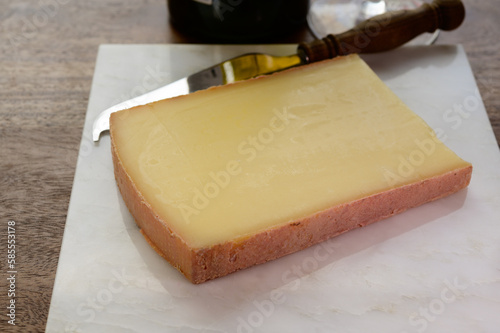 Cheese collection, French hard comte cheese made from cow milk in region Franche-Comte, France