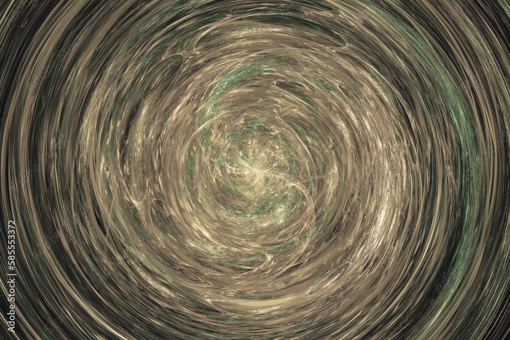 Brown swirling pattern of crooked waves on a black background. Abstract fractal 3D rendering