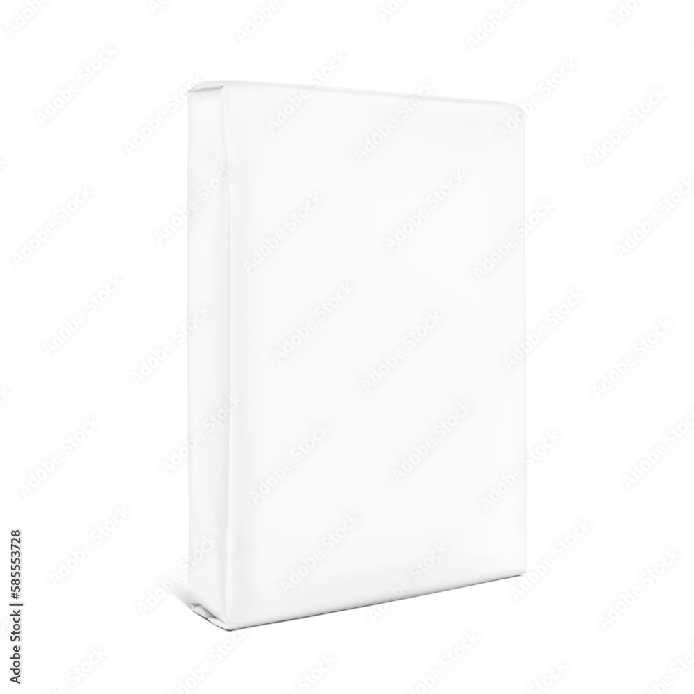 Vertical bag package mockup. Half side view. Vector illustration isolated on white background. Easy to use for presentation your product, idea, promo, design. EPS10 Vertical bag package mockup. Half side view. Vector illustration isolated on white background. Easy to use for presentation your product, idea, promo, design. EPS10