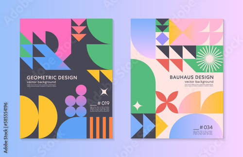 Abstract bauhaus geometric pattern backgrounds with copy space for text.Trendy minimalist geometric designs with simple shapes and elements.Modern artistic vector illustrations.