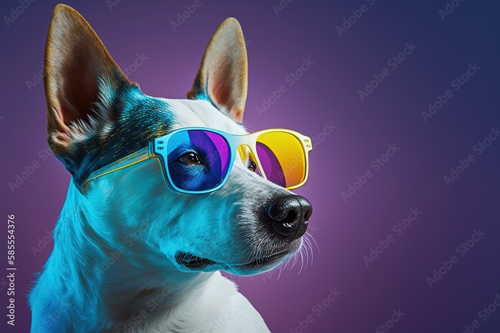 Animal portrait, dog looking cool with glasses, isolated, generative ai